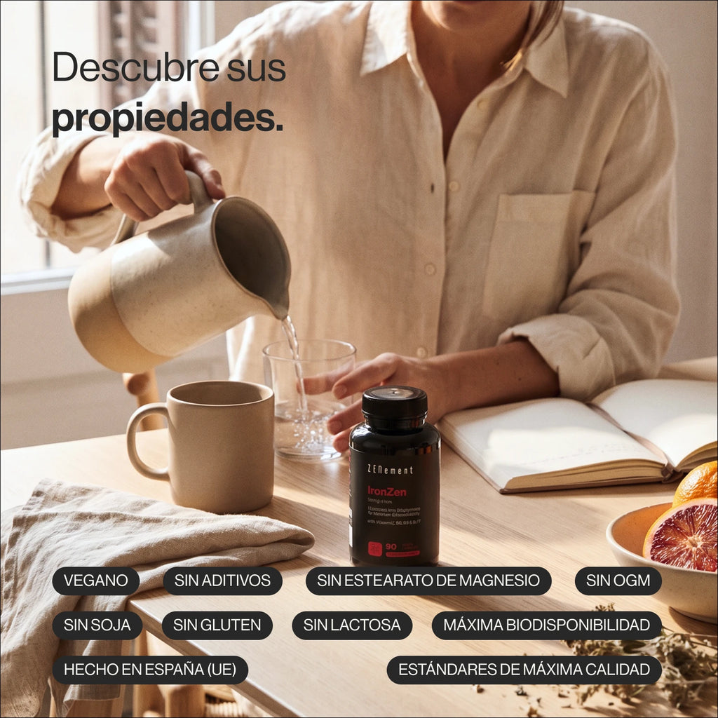 IronZen 30 mg de Hierro con Vitamina C, B6, B9 y B12 - Zenement