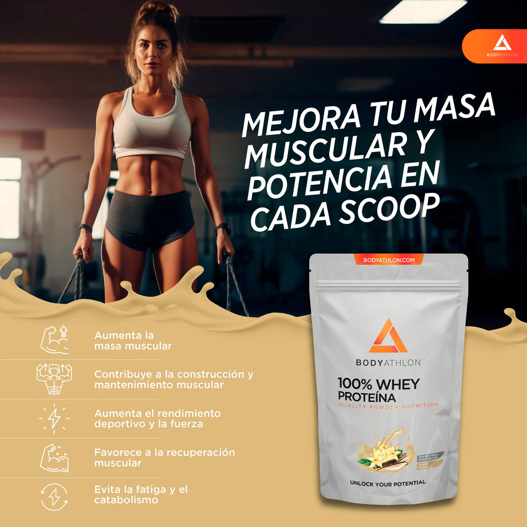 Whey Protein Vainilla– Proteina Vainilla en Polvo- Proteina para Ganar Masa Muscular– Proteina de Suero de Leche- Proteina para Masa Muscular- Sin lecitina de soja- Apta para Vegetarianos- Bodyathlon