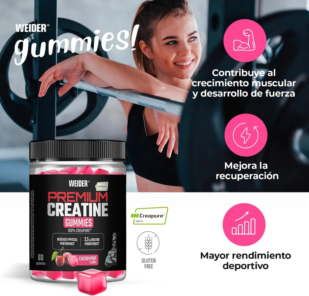 Premium creatine creapure gummies (60 units) cherry flavor - weider |   Creapure quality