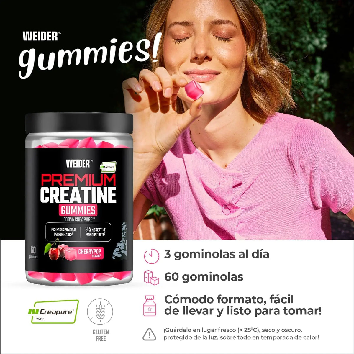 Premium creatine creapure gummies (60 units) cherry flavor - weider |   Creapure quality