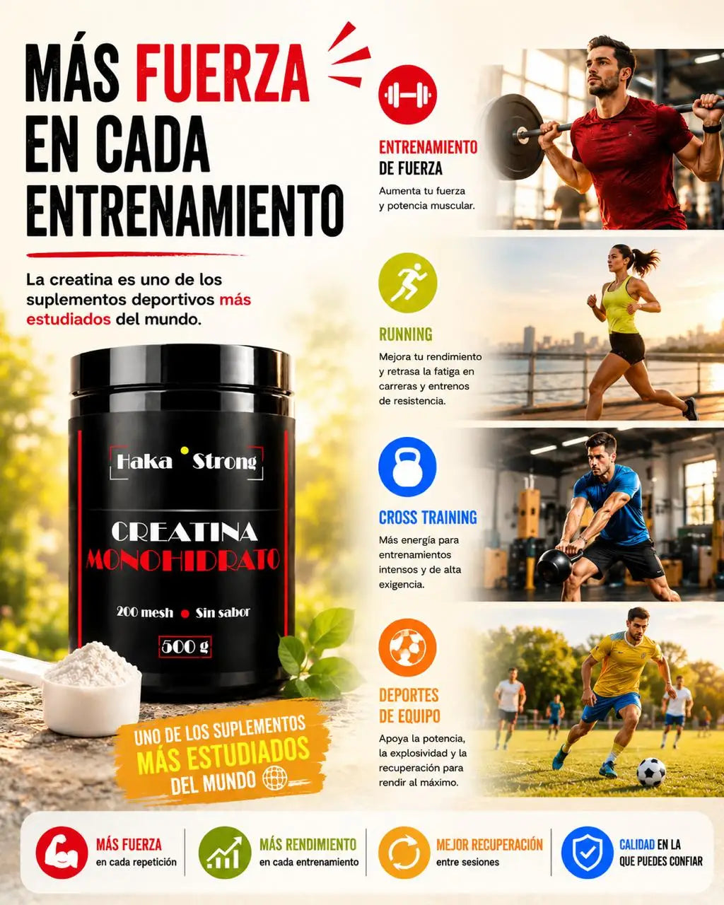 Creatina Monohidrato Haka Strong 500 g - 200 Mesh - 166 servicios (5-6 Meses) - Incluye Dosificador - Fácil Disolución - Apta para Veganos. PROMOCIÓN DE LANZAMIENTO. UNIDADES LIMITADAS.