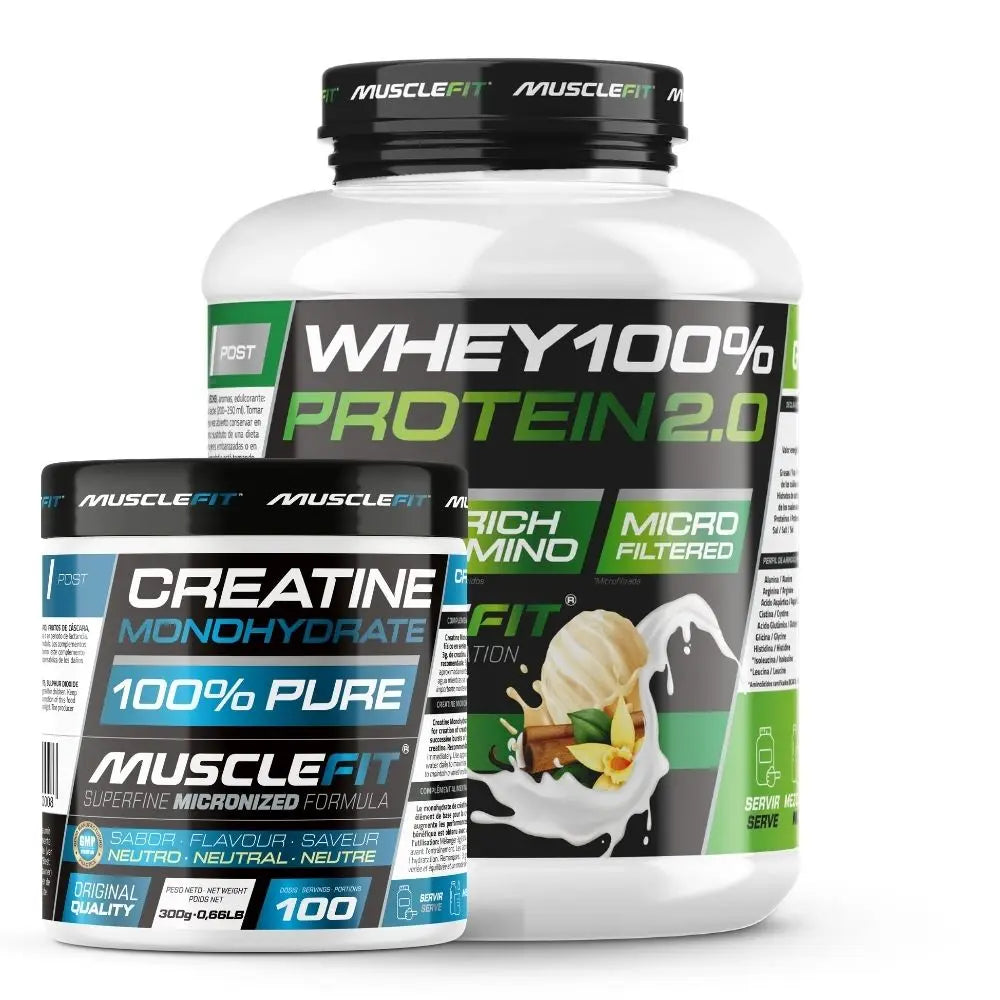 Pack Whey 100% Protein 2000g + Creatina 300g MuscleFIt / MuscleVip  Aumento Muscular