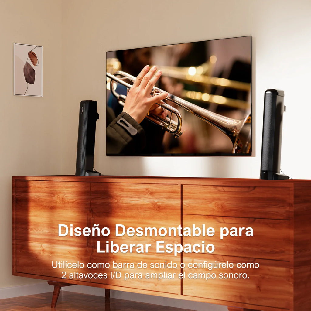 ULTIMEA Apollo S40 Barra de Sonido TV 2.2 Canales, 100 W, Diseño Desmontable 2 en 1, Bluetooth® 5.3, HDMI ARC, Sonido Envolvente, Graves Ajustables y 3 Modos EQ
