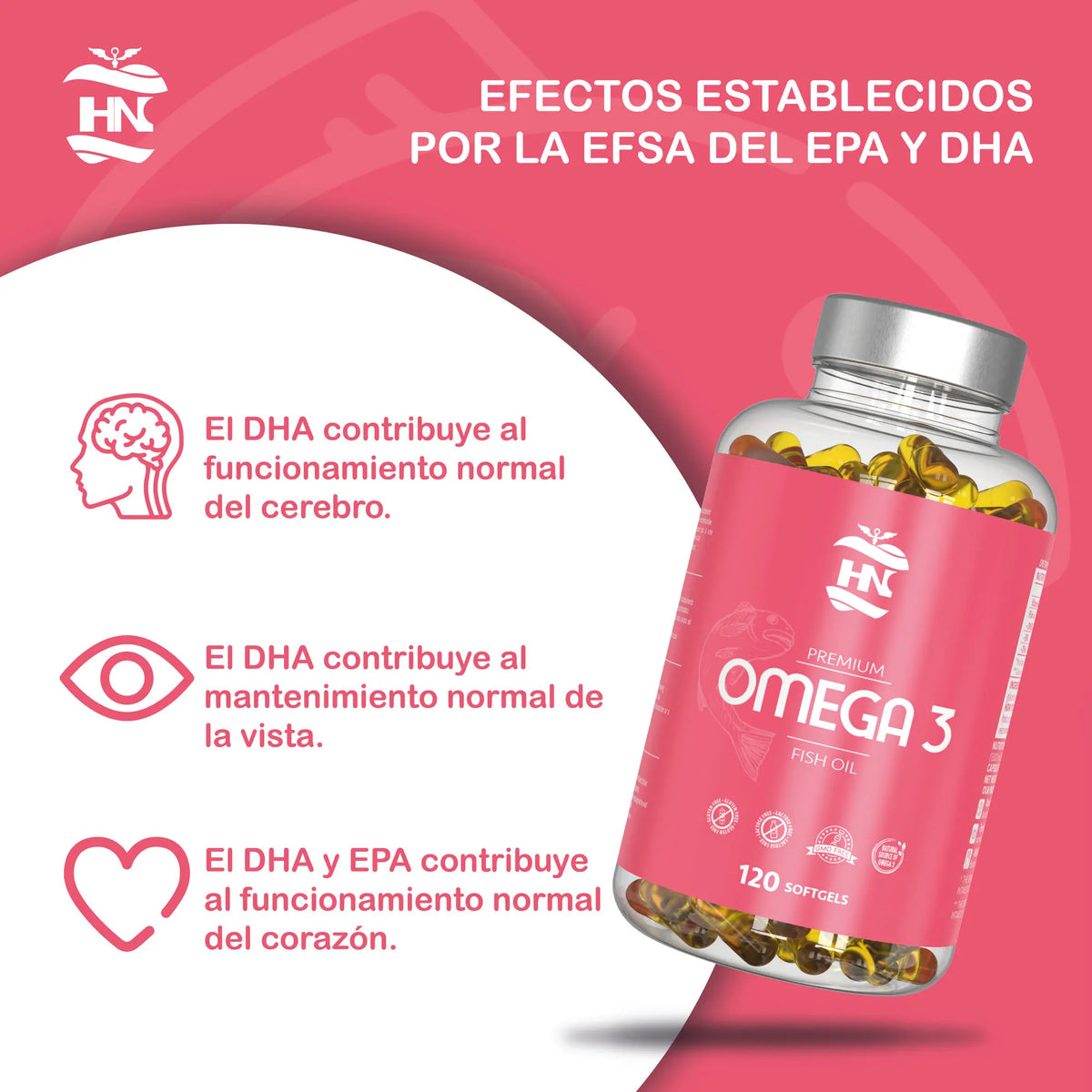 HN Healthy Nutrition Pack Omega 3 Aceite de Pescado (120 Perlas) + Vitamina D3 5000 UI y K2 (365 Cápsulas)
