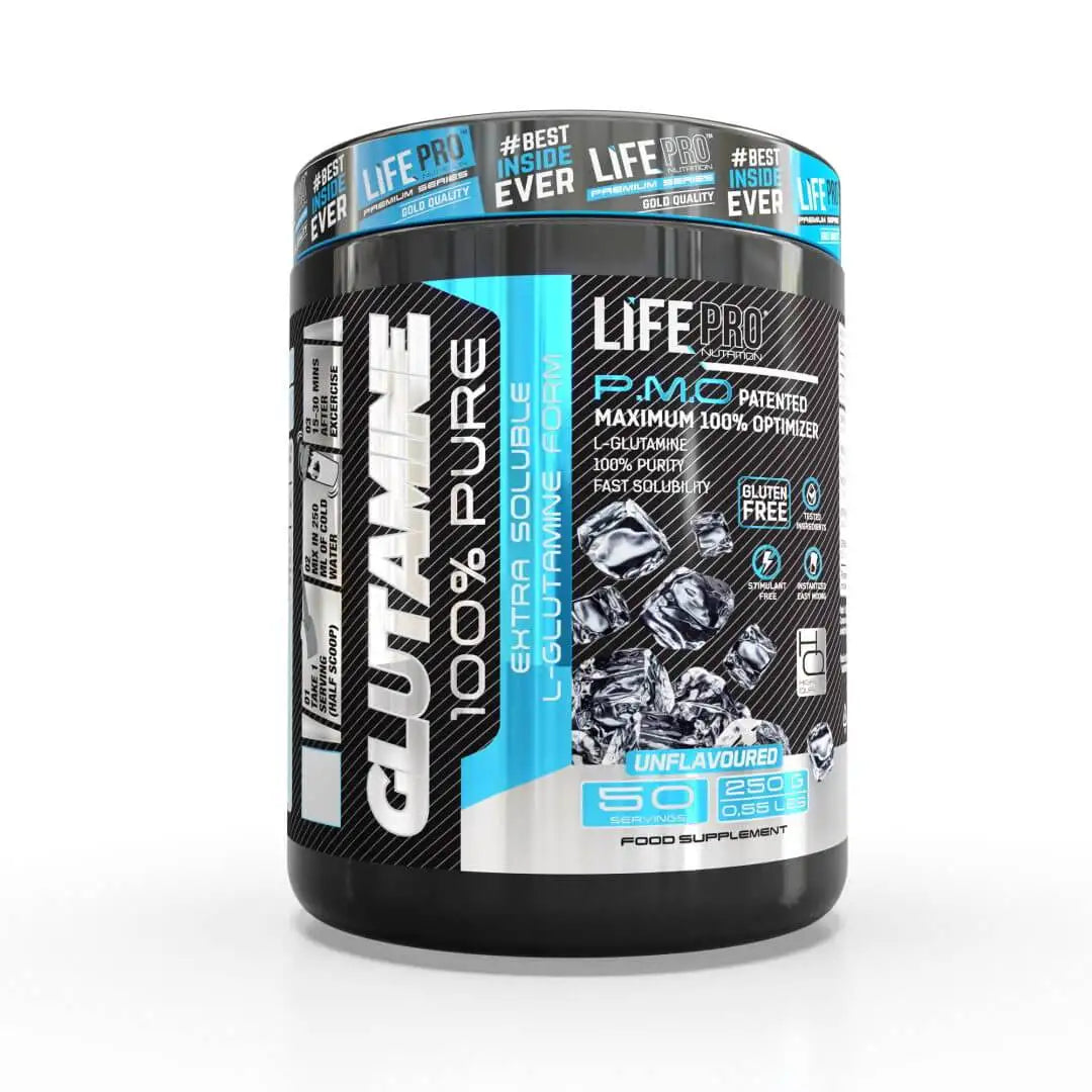 LIFE PRO NUTRITION GLUTAMINE 250 G - Retrasa la Aparición de la Fatiga y el Cansancio - Optimiza la Recuperación Muscular