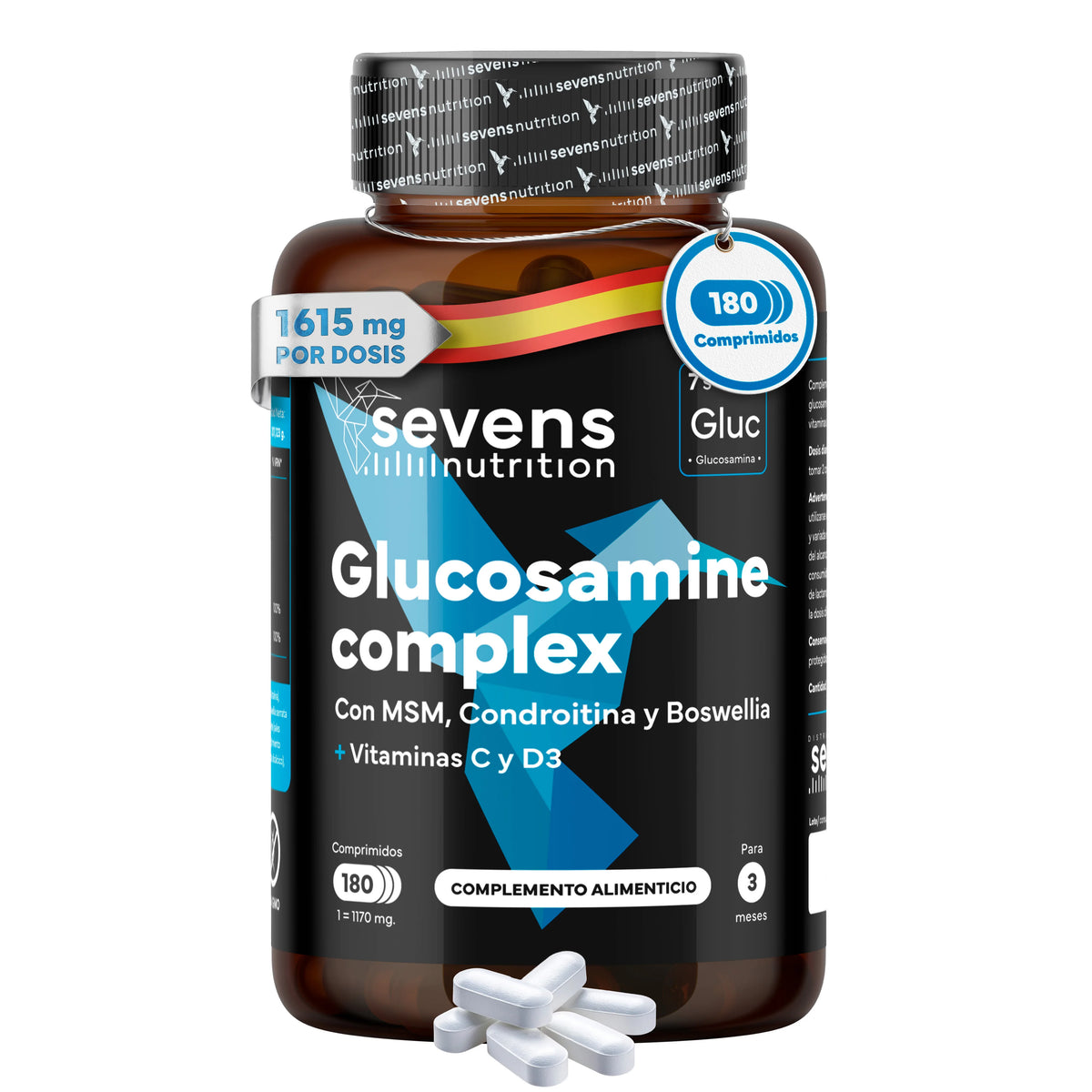 Glucosamina Complex – Con MSM, Condroitina y Boswellia – 180 Comprimidos – Sevens Nutrition