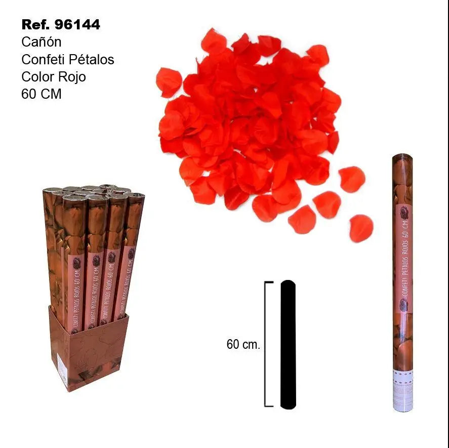 PACK DE 12 CAÑONES DE CONFETI CON FORMA DE PETALOS ROJOS 60CM SINI