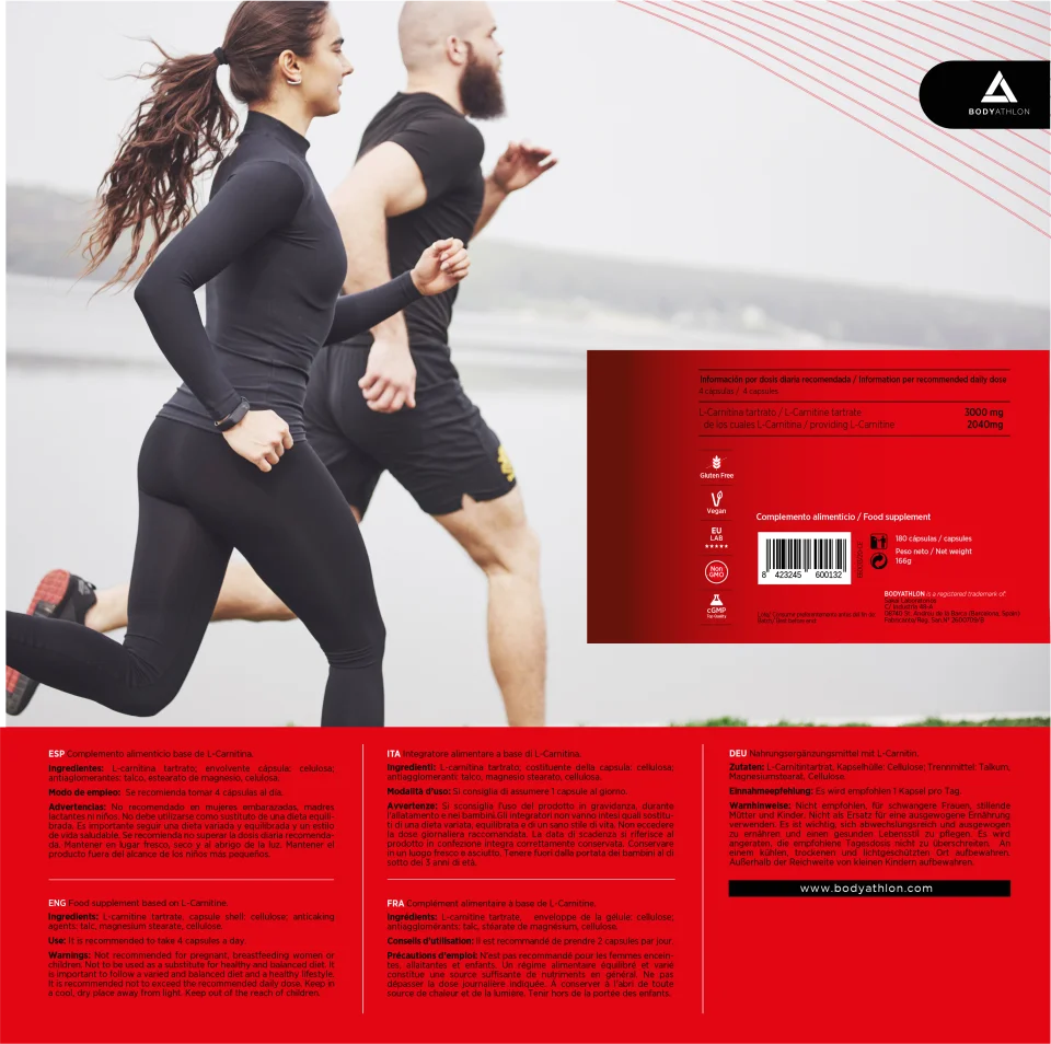 BODYATHLON - L Carnitina 3000 Cápsulas  -  180 cápsulas 100% L-Carnitina Tartrato- Aumento de Energía y resistencia –Mejora el rendimiento y la recuperación- Suplemento Deportivo- Vegano