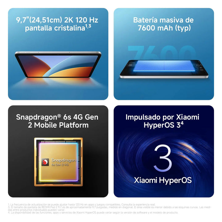 XIAOMI REDMI Pad 2 9,7”  Tablet  4GB+128GB  batería de 7600 mAh,Cámara trasera de 8 MP  Versión España（sin cargador）
