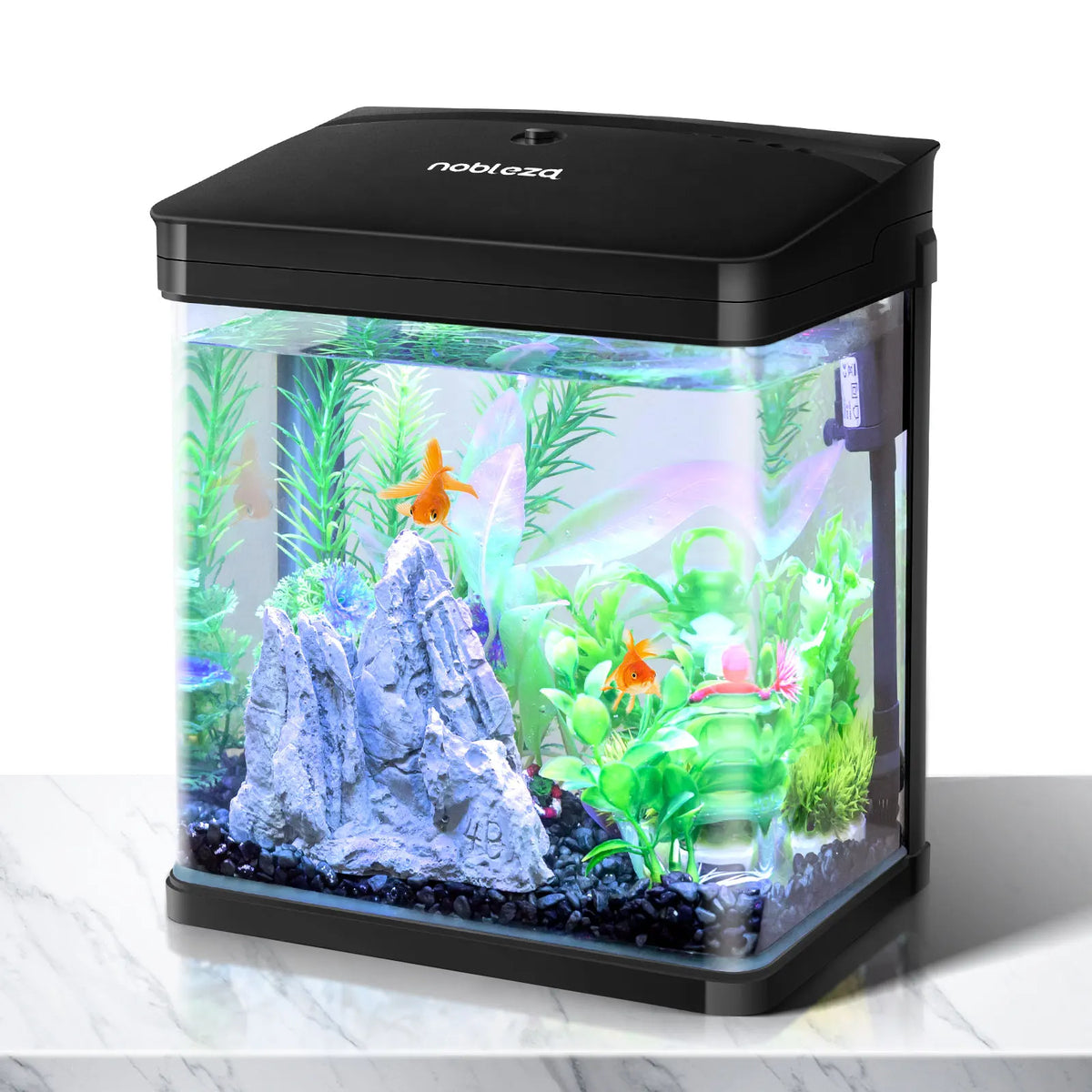 Acuario de cristal Nobleza con tapa, luces LED y sistema de filtro, capacidad 7l, color blanco y negro