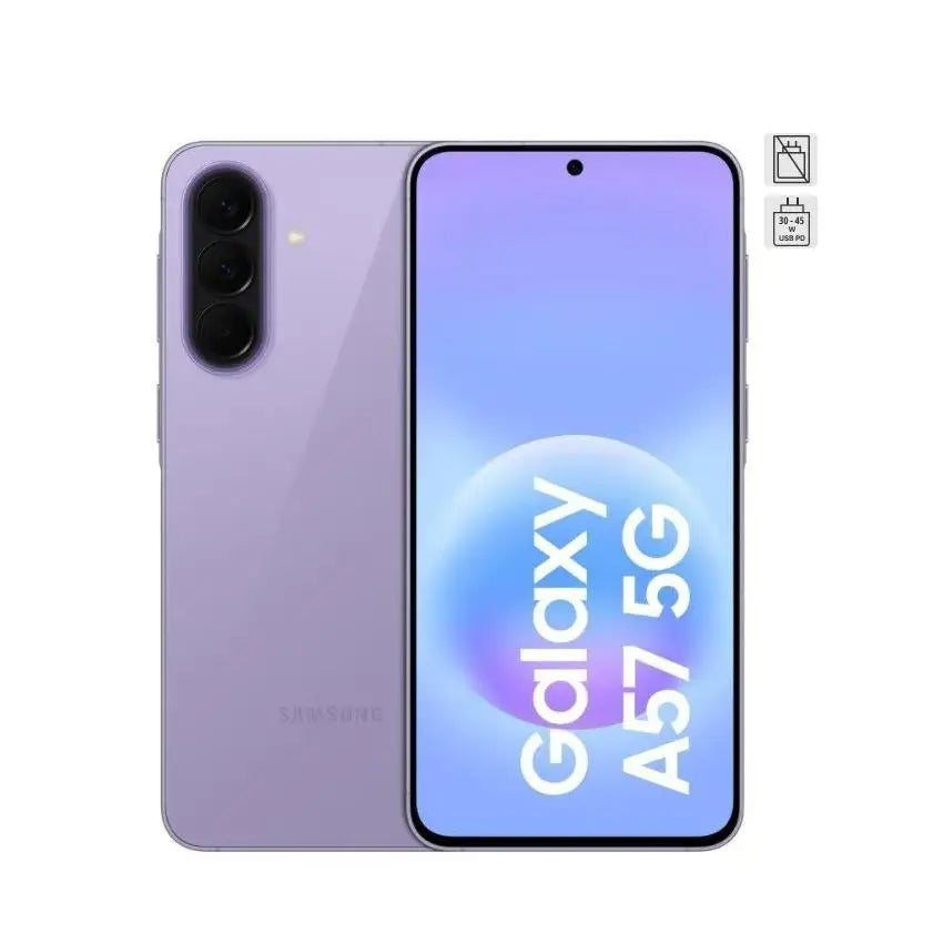 Samsung Galaxy A57 5G Smartphone, 12GB RAM, 512GB Storage, 6.7" Super AMOLED Plus Display, 50MP Camera, IP68 Water Resistance, Long Battery Life, available in Lilac, Blue, Black. Ideal for mobile enthusiasts seeking advanced