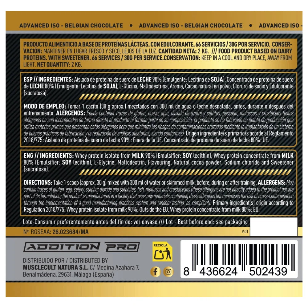 ISOLATE PROTEIN 2.0 NUEVA ADDITION PRO 2kg ENTEGAS 24/48 HORAS MUSCLECULT