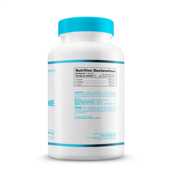 Arginina, Ornitina y Lisina - 90 Cápsulas Vegetales - Arginina - Smart Supplements