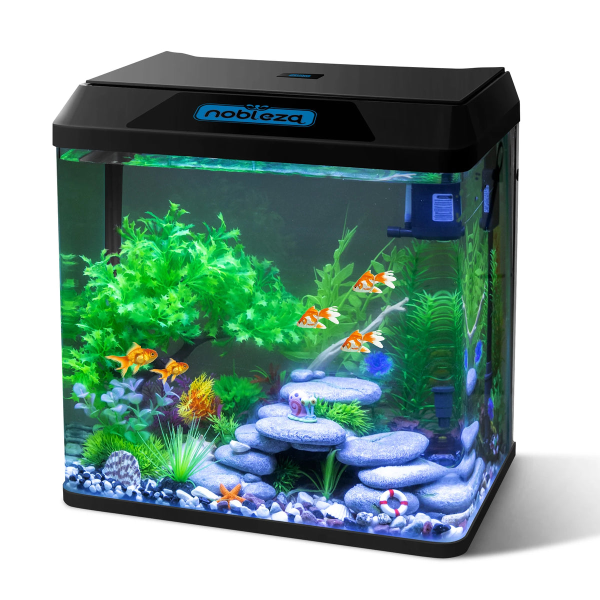 Nobleza - 30l complete aquariums and fish tanks, glass fish tanks with integrated filtering system and led lighting, starter aquariums, black