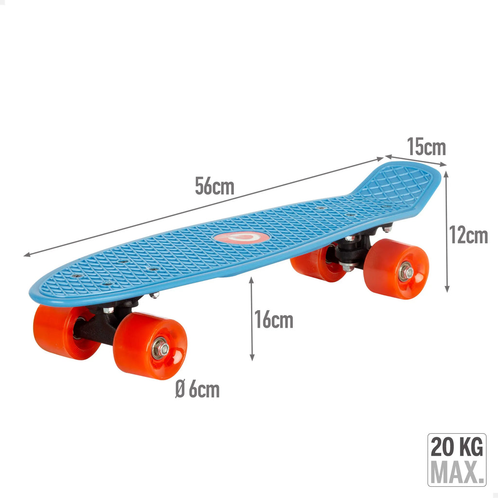 EVO - Monopatín infantil de 56 cm, base antideslizante color azul, 4 ruedas PVC rojas con luces, actividades exterior niños, ideal para jugar al aire libre, monopatines para niños