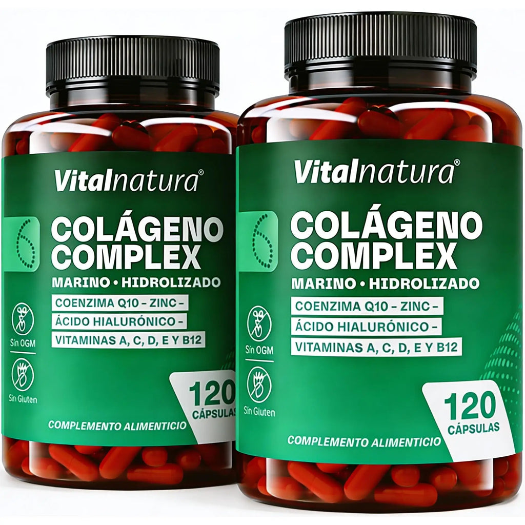 Colágeno Complex Marino Hidrolizado Vitalnatura con Ácido Hialurónico y Vitaminas – 120 Cápsulas - Pack Dúo Ahorro (2 botes)