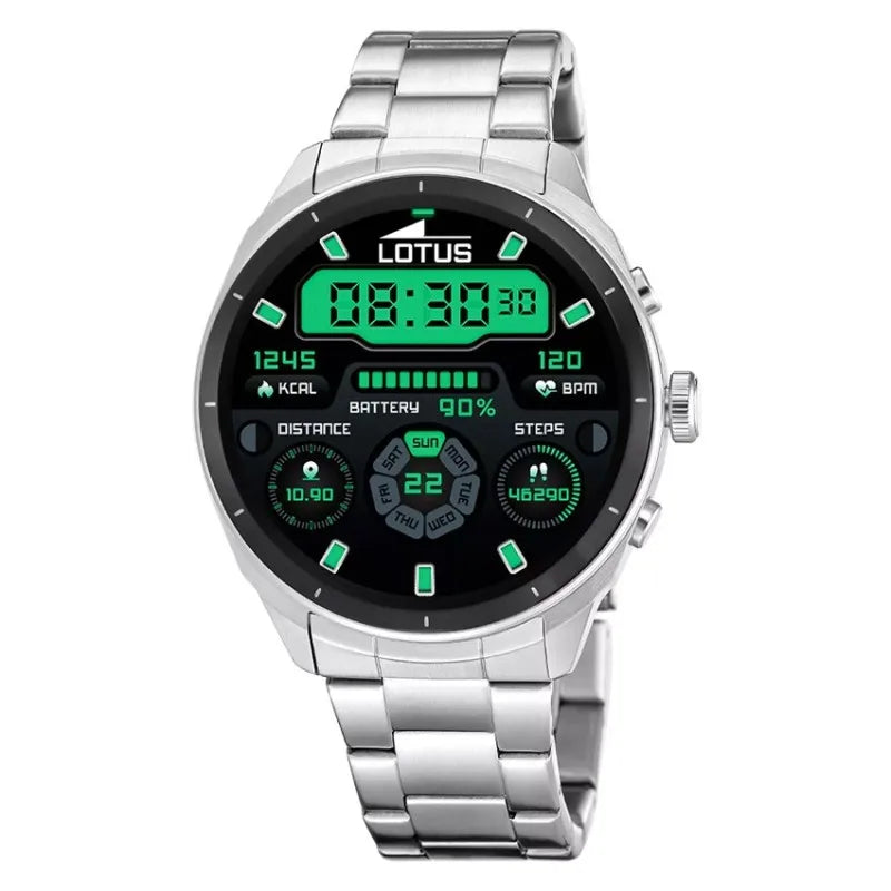 Lotus Smartime Nexo 50206/1 smartwatch for men, featuring a 1.43" AMOLED display, Bluetooth calling, heart rate monitor, and 8-day battery life, designed in stainless steel for a sophisticated look and advanced health trackin