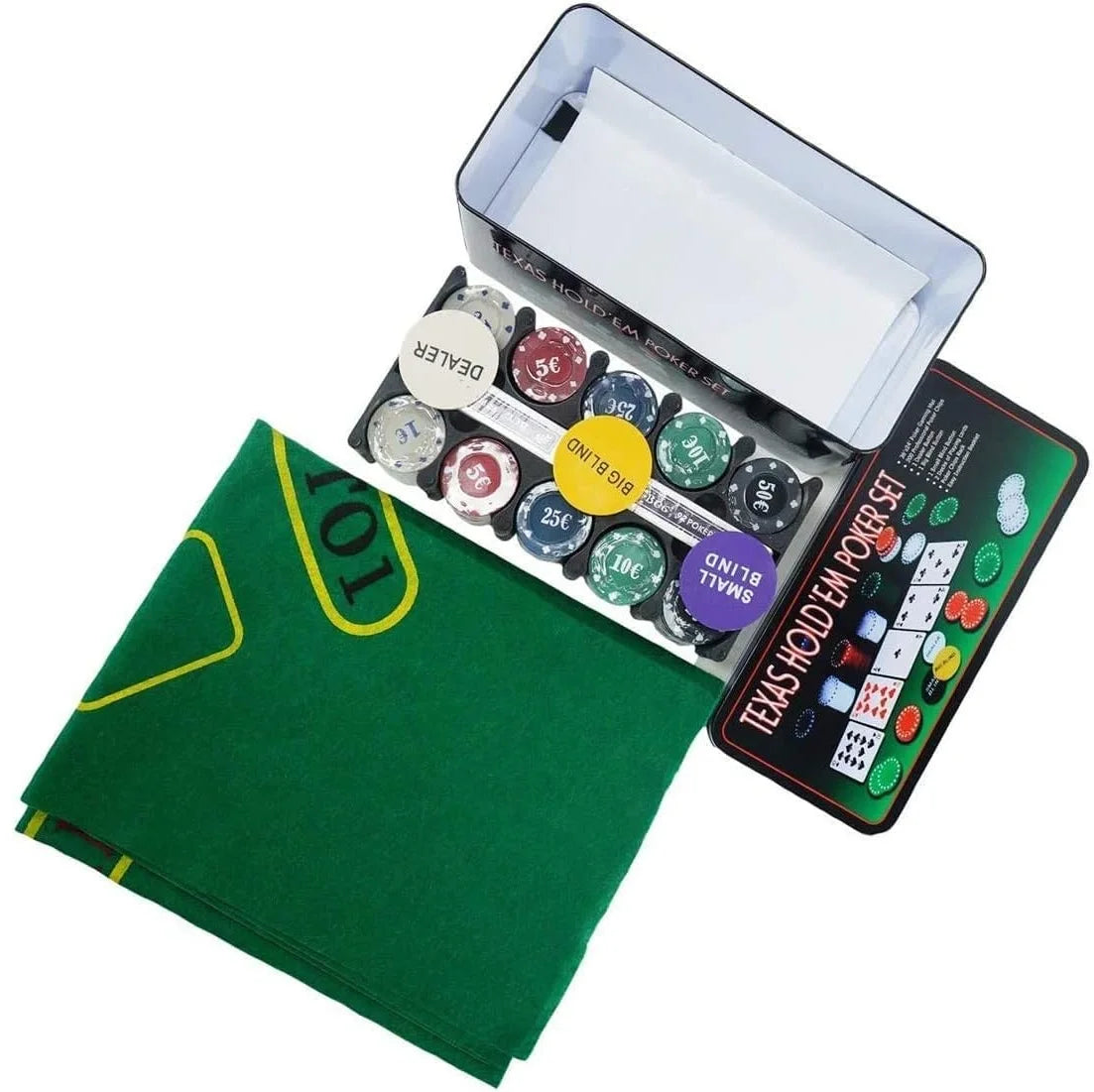 Professional Poker Set with 200 Chips, 2 Decks of Cards, Complete Accessories, and Metal Case - Ideal for Card Games, Perfect for Gifts and Gatherings.