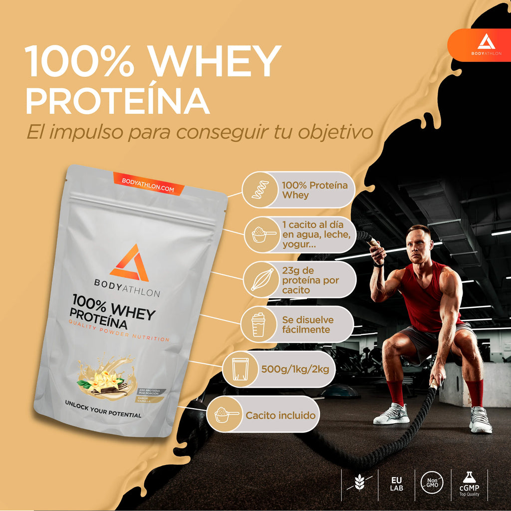 Whey Protein Vainilla– Proteina Vainilla en Polvo- Proteina para Ganar Masa Muscular– Proteina de Suero de Leche- Proteina para Masa Muscular- Sin lecitina de soja- Apta para Vegetarianos- Bodyathlon