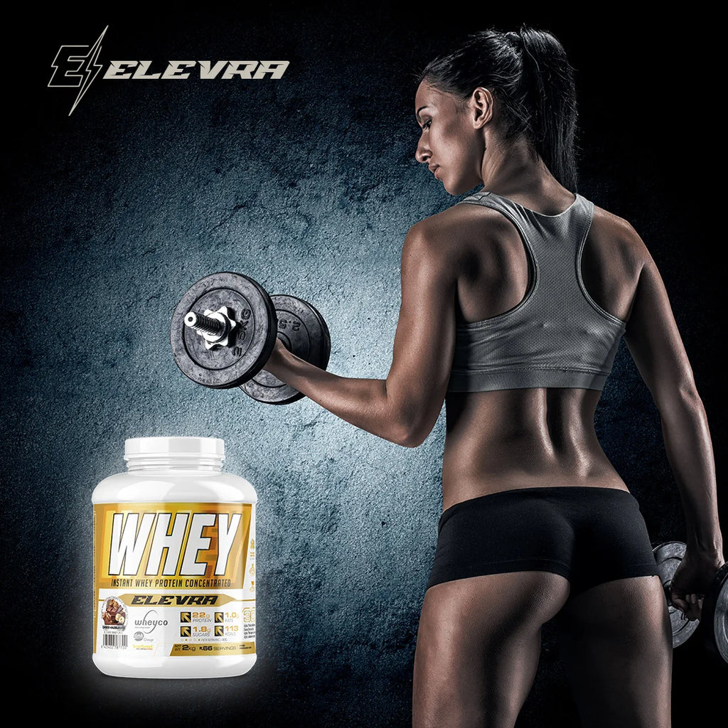 ELEVRA - 100% PRO Whey Protein 2kg / Esta fórmula superior de proteína de suero concentrada WHEYCO® se elabora mediante procesos de fabricación optimizados, directos al cliente final. Así se obtiene la máxima calidad al