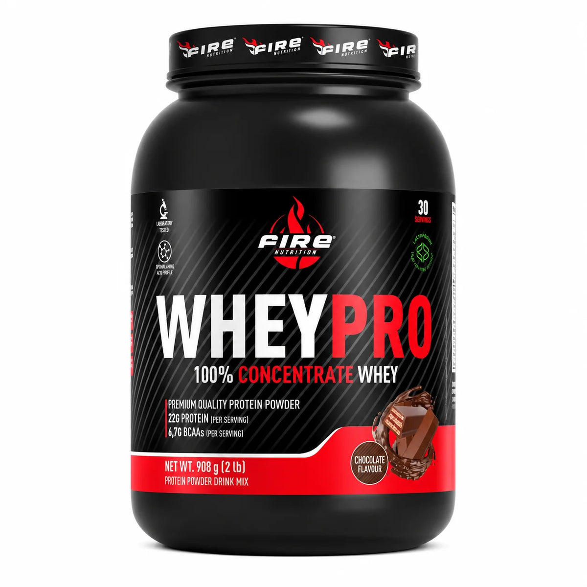 Proteína  Whey Pro Fire Nutrition. Proteína Concentrada de Suero 908 g Sabor Chocokit – 22 g de Proteína y 6,7 g de BCAA por Servicio
