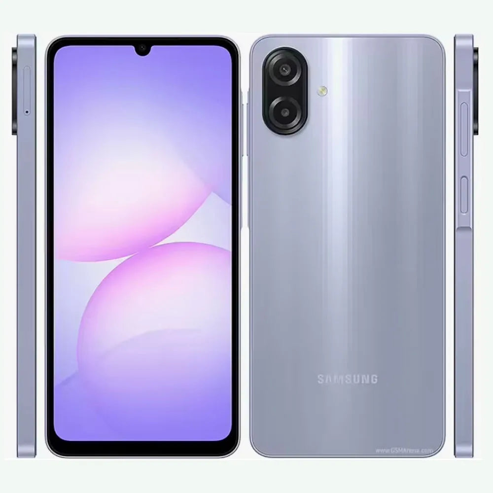 Smartphone Samsung Galaxy A07 4G, pantalla de 6,7 pulgadas, frecuencia de actualización de 90 Hz, procesador MediaTek Helio G99, 8 GB de RAM, 256 GB de almacenamiento, cámara dual de 50 MP, batería de 5000 mAh, teléfono Android con conectividad WiFi.