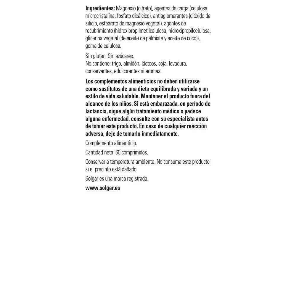 Citrato de Magnesio 200mg (60 ó 120 Comprimidos) de Solgar