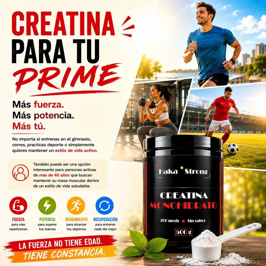 Creatina Monohidrato Haka Strong 500 g - 200 Mesh - 166 servicios (5-6 Meses) - Incluye Dosificador - Fácil Disolución - Apta para Veganos. PROMOCIÓN DE LANZAMIENTO. UNIDADES LIMITADAS.