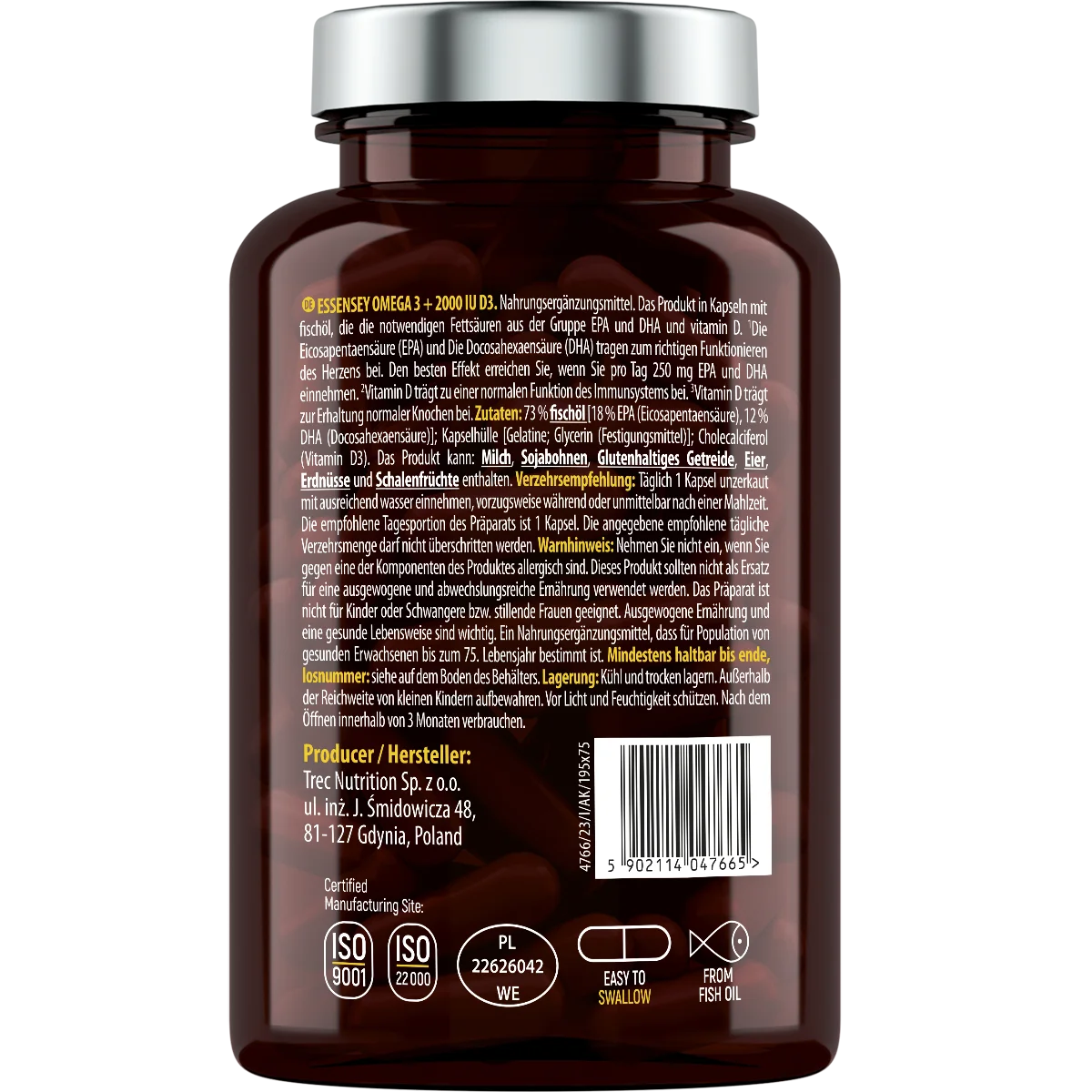 Omega 3 + Vitamina D3 2000 IU – ESSENSEY – 90 Cápsulas | Ácidos Grasos EPA/DHA para Corazón, Cerebro y Defensas
