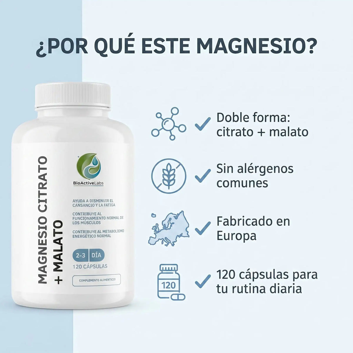Magnesium citrate + malate 112.5 mg  120 capsules | BioActiveLabs