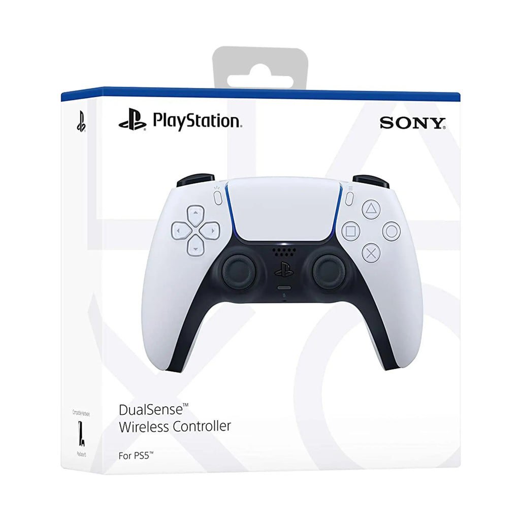 Mando inalámbrico DualSense para PS5, color blanco, con respuesta háptica, gatillos adaptativos, sensor de movimiento y micrófono integrado para una experiencia de juego inmersiva. Compatible con la consola PS5.