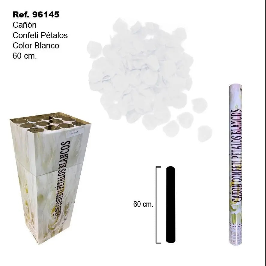 PACK DE 12 CAÑONES DE CONFETI CON FORMA DE PETALOS BLANCOS 60CM SINI