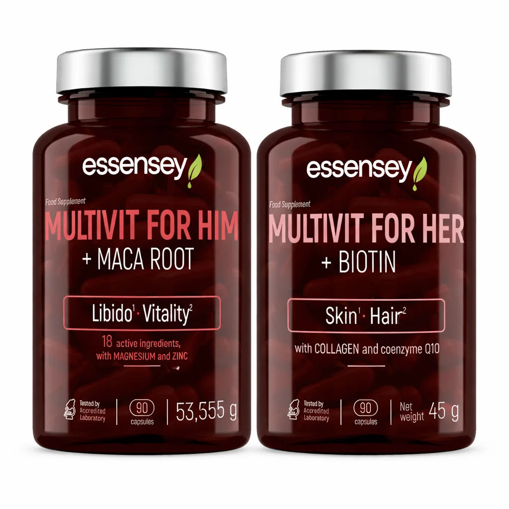 Pack Multivitamínico Hombre y Mujer Essensey | Multivit For Him + Multivit For Her | 180 Cápsulas Totales