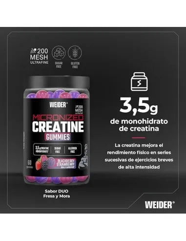 Premium Creatine Gummies DUO flavor (60 Gominolas) Blackberry Strawberry- Weider