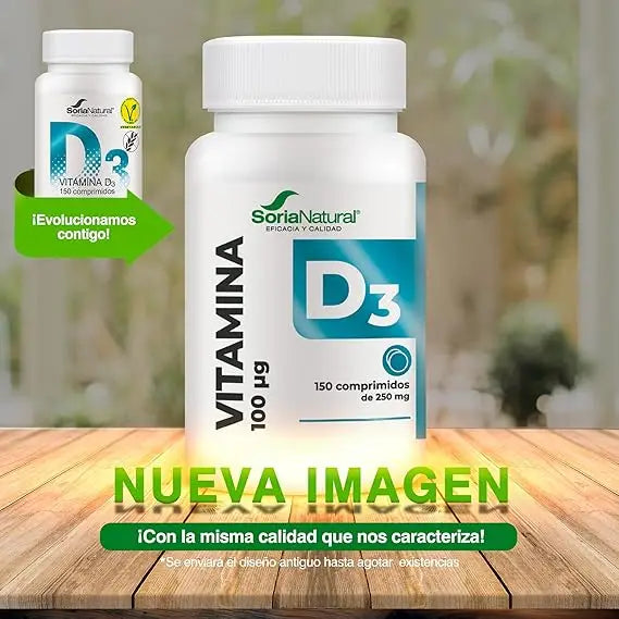 Vitamina D3 4000 UI (100 μg) Soria Natural - Vitamina d Vegana Ayuda a reforzar el Sistema Inmunitario, Huesos, Músculos y Dientes Fuertes | 150 Comprimidos para 5 meses | Vitaminas Mujer y Hombre