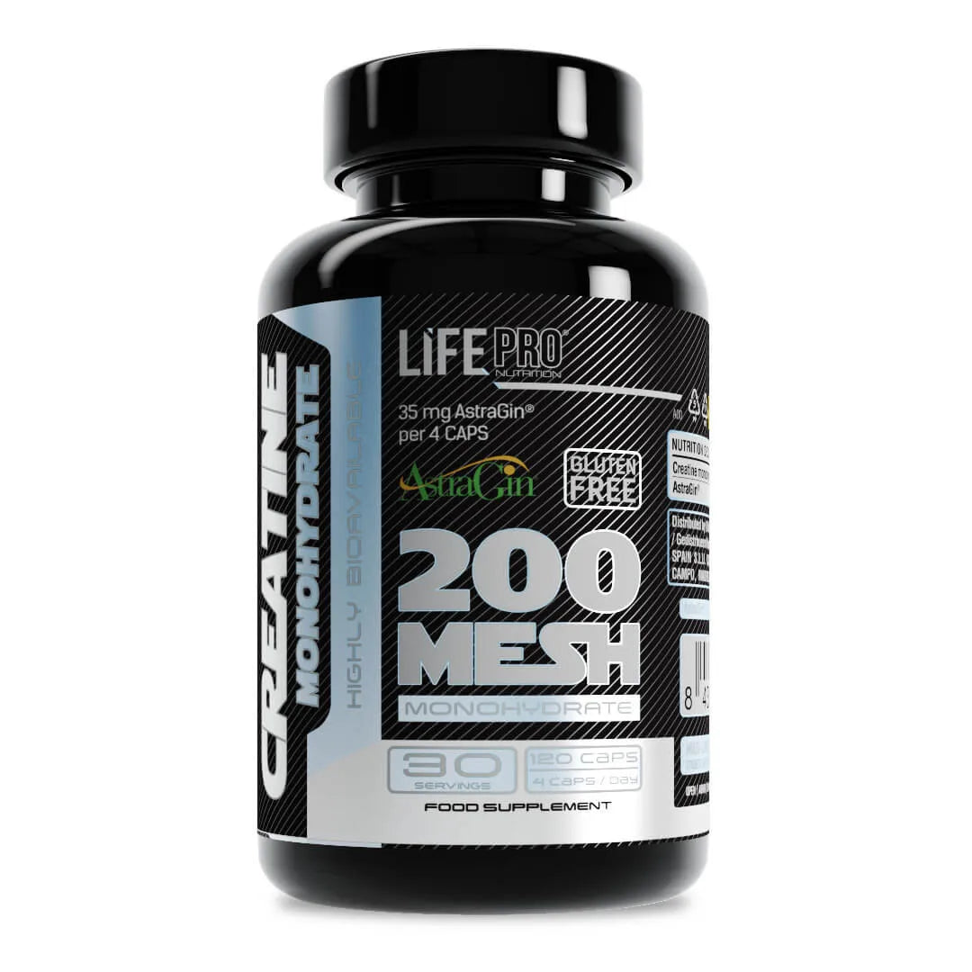 LIFE PRO NUTRITION CREATINE MONOHYDRATE 200MESH + ASTRAGIN 120 VCAPS - Creatina Monohidrato en Cápsulas