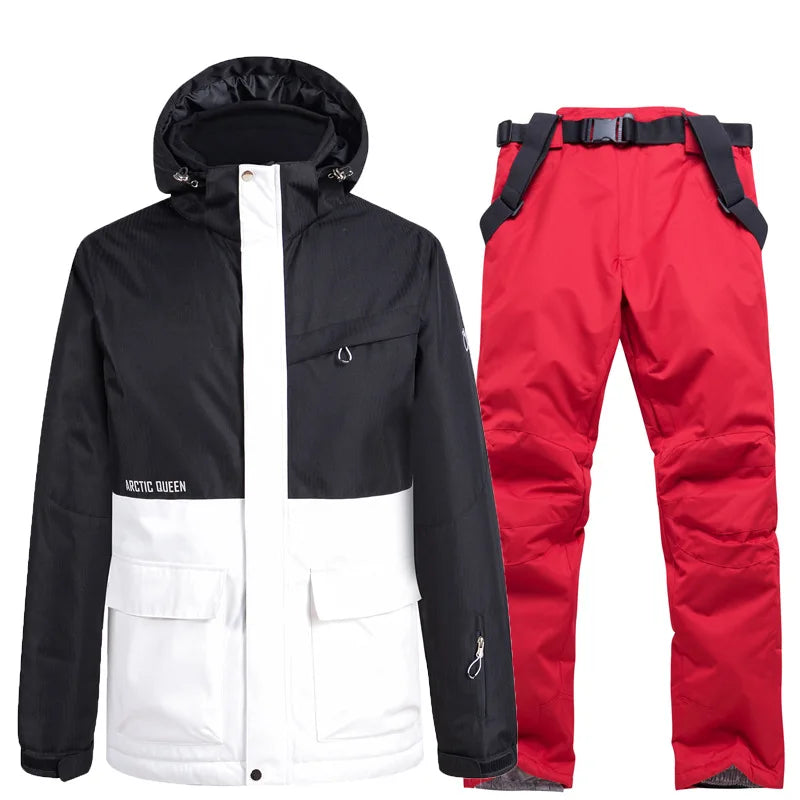 Nueva moda Color a juego traje de esquí hombres mujeres a prueba de viento impermeable esquí Snowboard chaqueta y pantalones traje de nieve invierno