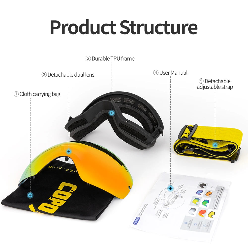 Marca COPOZZ, gafas de esquí de doble capa UV400, gafas de esquí grandes antiniebla, máscara de esquí, Snowboard, gafas de nieve para hombres y mujeres, GOG-201 Pro