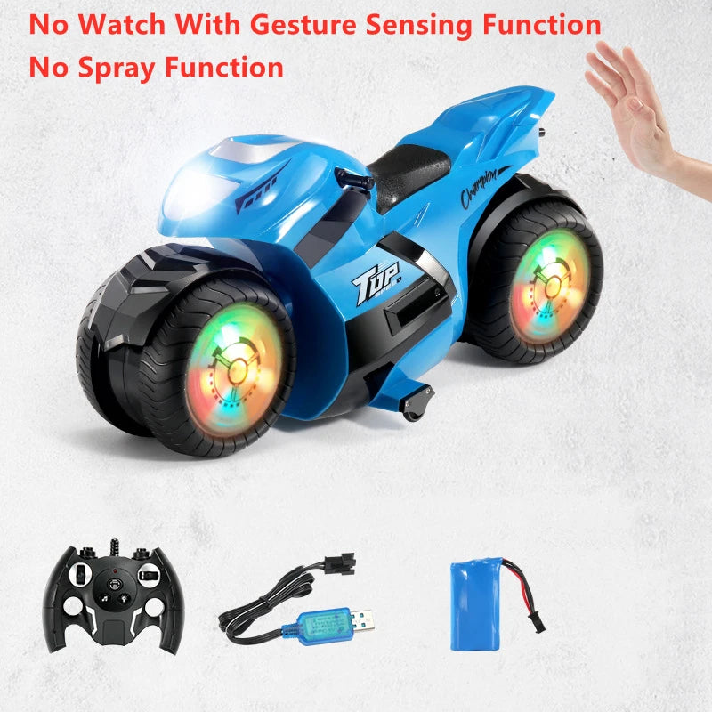 Motocicleta acrobática RC de 50 cm de gran tamaño, controlada por reloj con detección de gestos, deformación, marquesina colorida, rotación en el lugar, juguete RC eléctrico