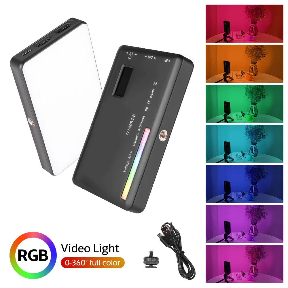 SH-luz de cámara LED W140 RGB para vídeo, 2500-9000K, 3100mAh con efecto difusor, luz de relleno para Vlog, iluminación de fotografía