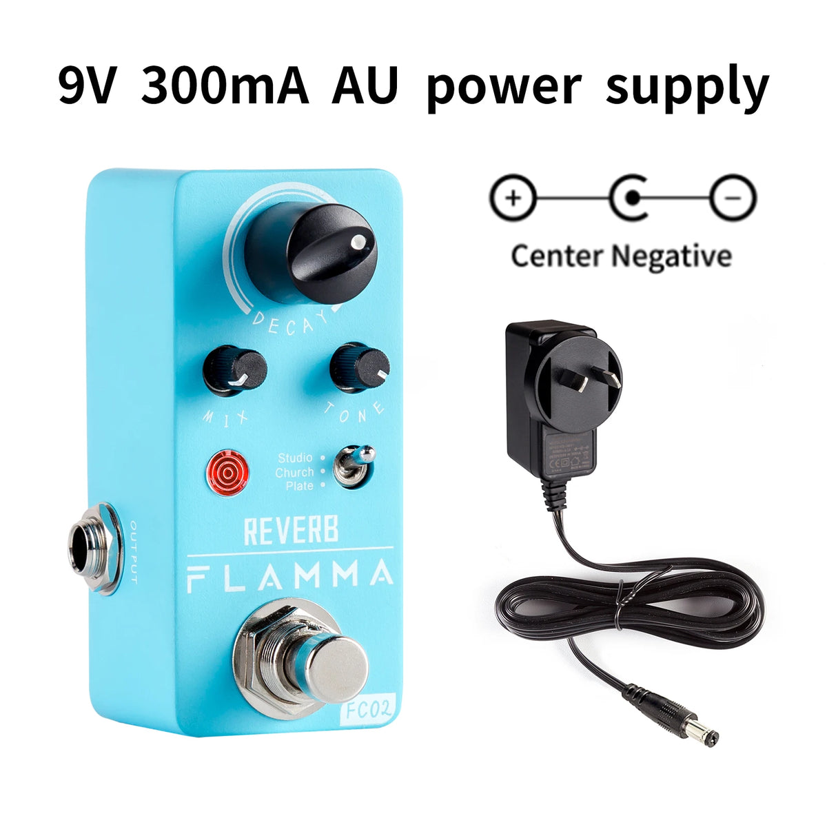 FLAMMA-Pedal de guitarra eléctrica FC02, Pedal de efectos de reverberación con placa de iglesia de estudio, True Bypass con fuente de alimentación