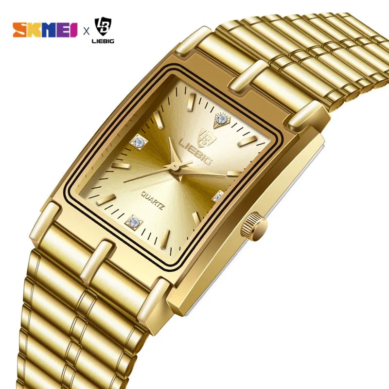 Relojes de pulsera LIEBIG Luxury de acero dorado, reloj de cuarzo para hombre y mujer, Relogio Masculino