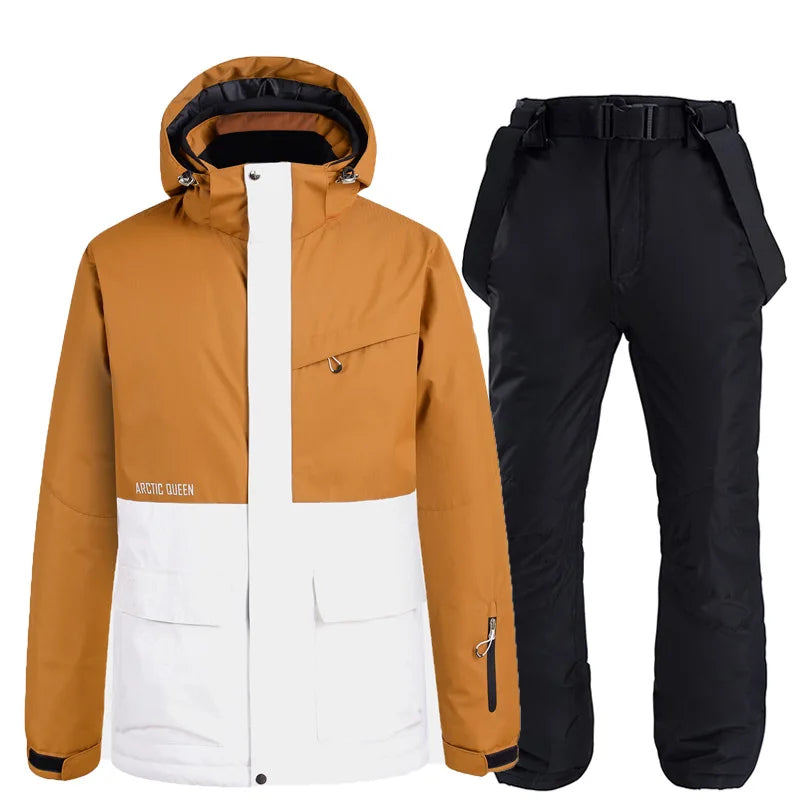 Nueva moda Color a juego traje de esquí hombres mujeres a prueba de viento impermeable esquí Snowboard chaqueta y pantalones traje de nieve invierno