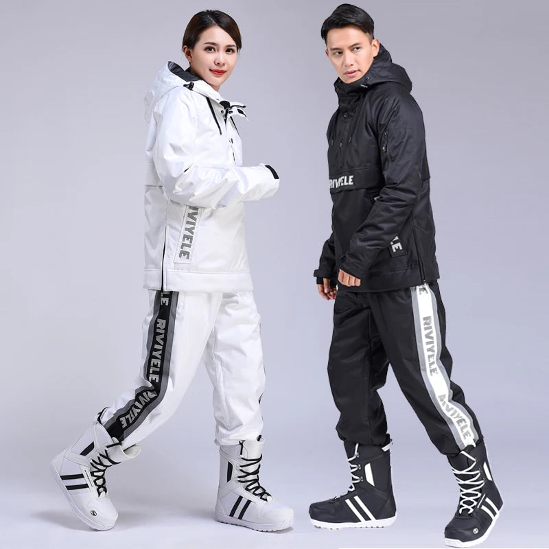 Traje de esquí para hombre y mujer, conjunto cálido de Sudadera con capucha de esquí, chaqueta y pantalones impermeables a prueba de viento, traje de Snowboard Unisex, invierno, nuevo