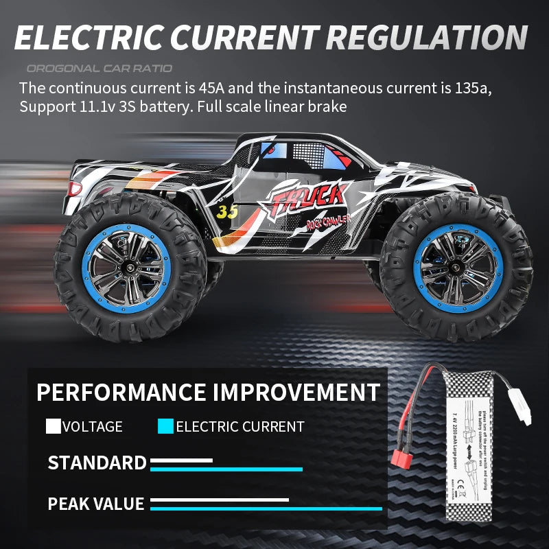 Coche de Carreras RC sin Escobillas de 80 KM/H, Aleación de Metal, Alcance de 200 M, Buggy de Carreras Todoterreno, Camión RC con Amortiguación, Vehículo RC
