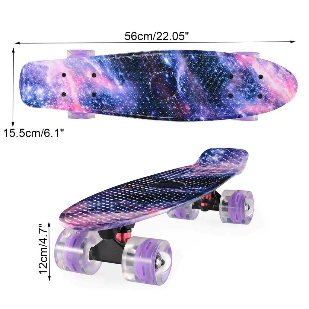 Monopatín de 22 pulgadas, tablero de crucero, 22 "X 6", Retro, Longboard, Skate, gráfico de galaxia, luz Led completa, regalo de Navidad para niño y niña