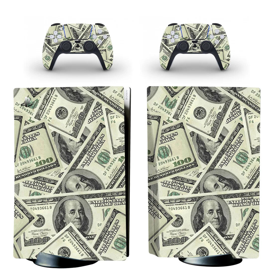 Adhesivo protector de vinilo con diseño de dólar estadounidense para consola y mando PS5