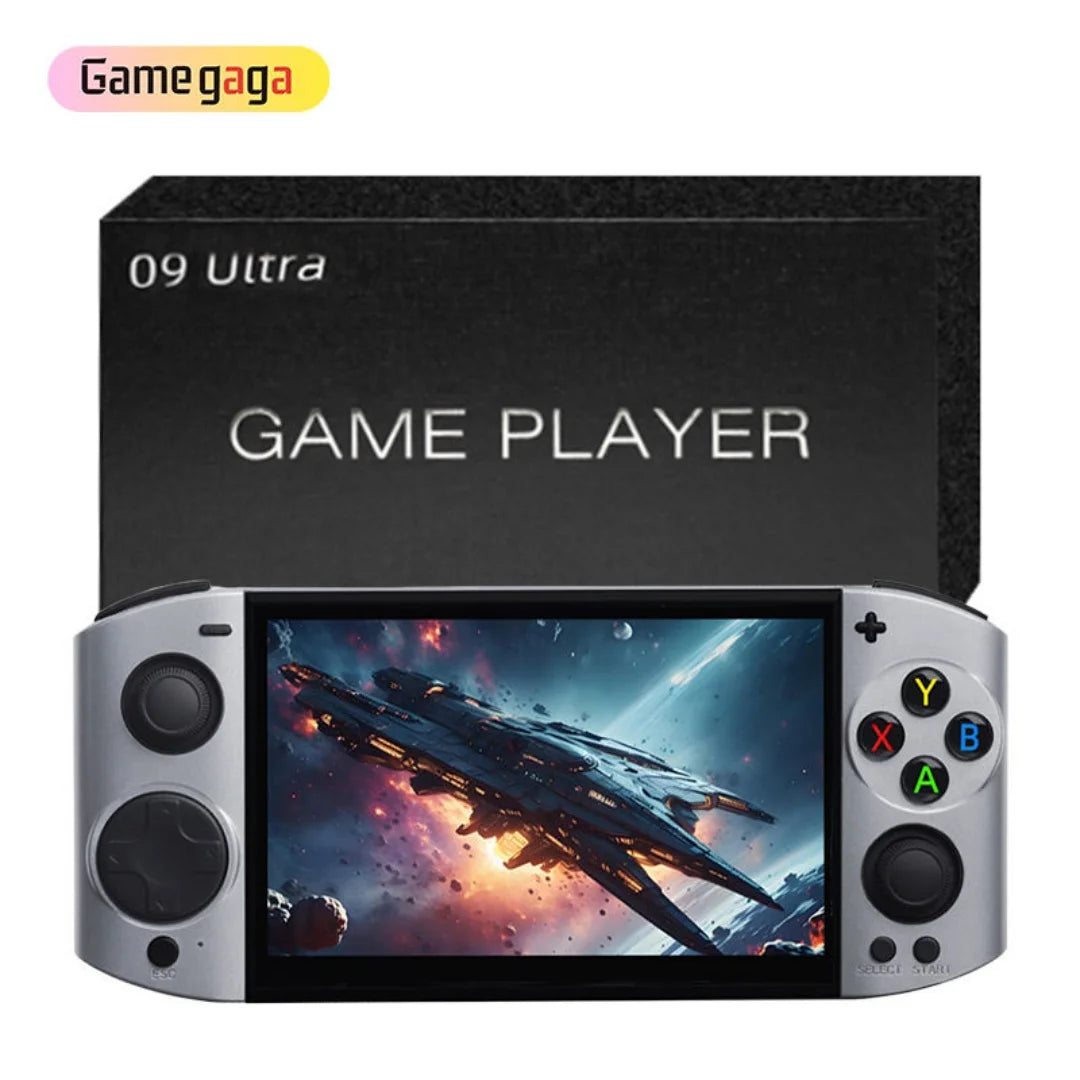 Consola de videojuegos portátil gris con pantalla y botones de colores A, B, X, Y