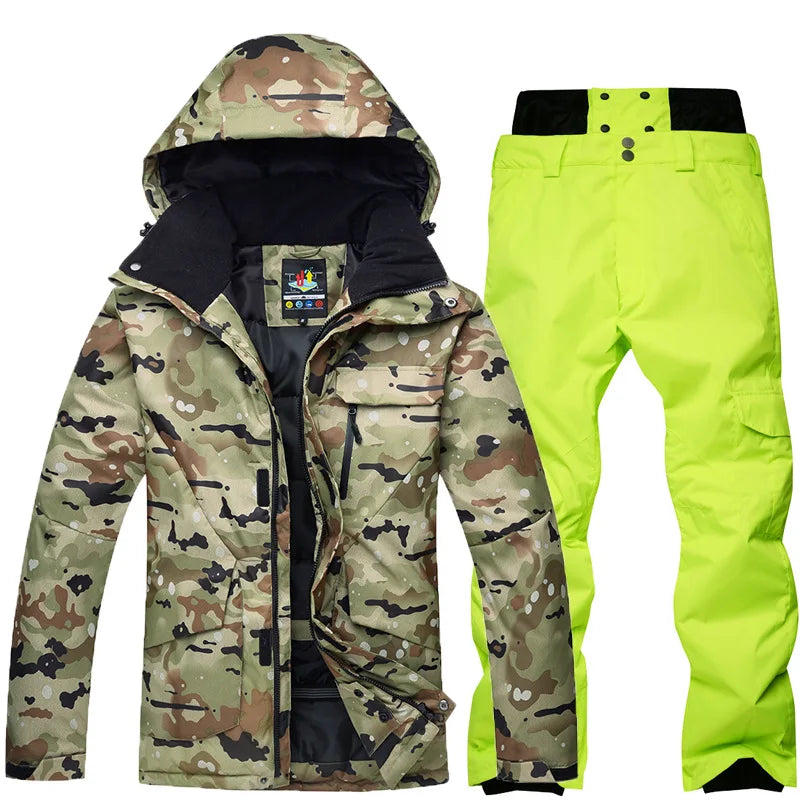 Nuevo traje de esquí de camuflaje para hombre, chaqueta de Snowboard impermeable y transpirable, pantalones de nieve de invierno, trajes para hombre, conjuntos de esquí y snowboard