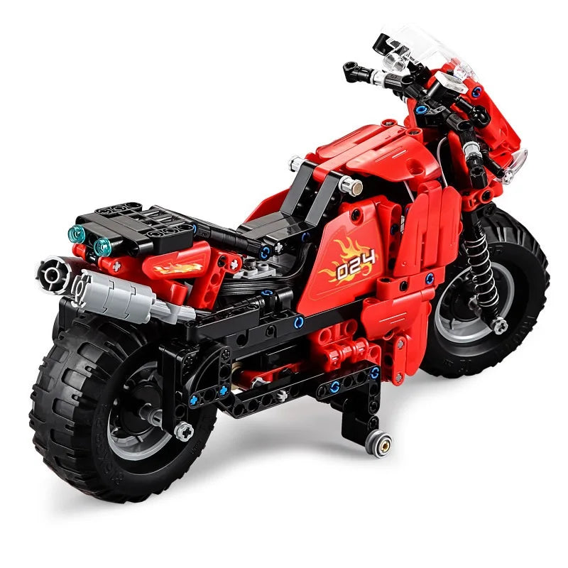 Building Blocks Highly Imitation Remote Control Track Motorcycle Spring Shock Absorber With LED Lights Children Assembling Toys